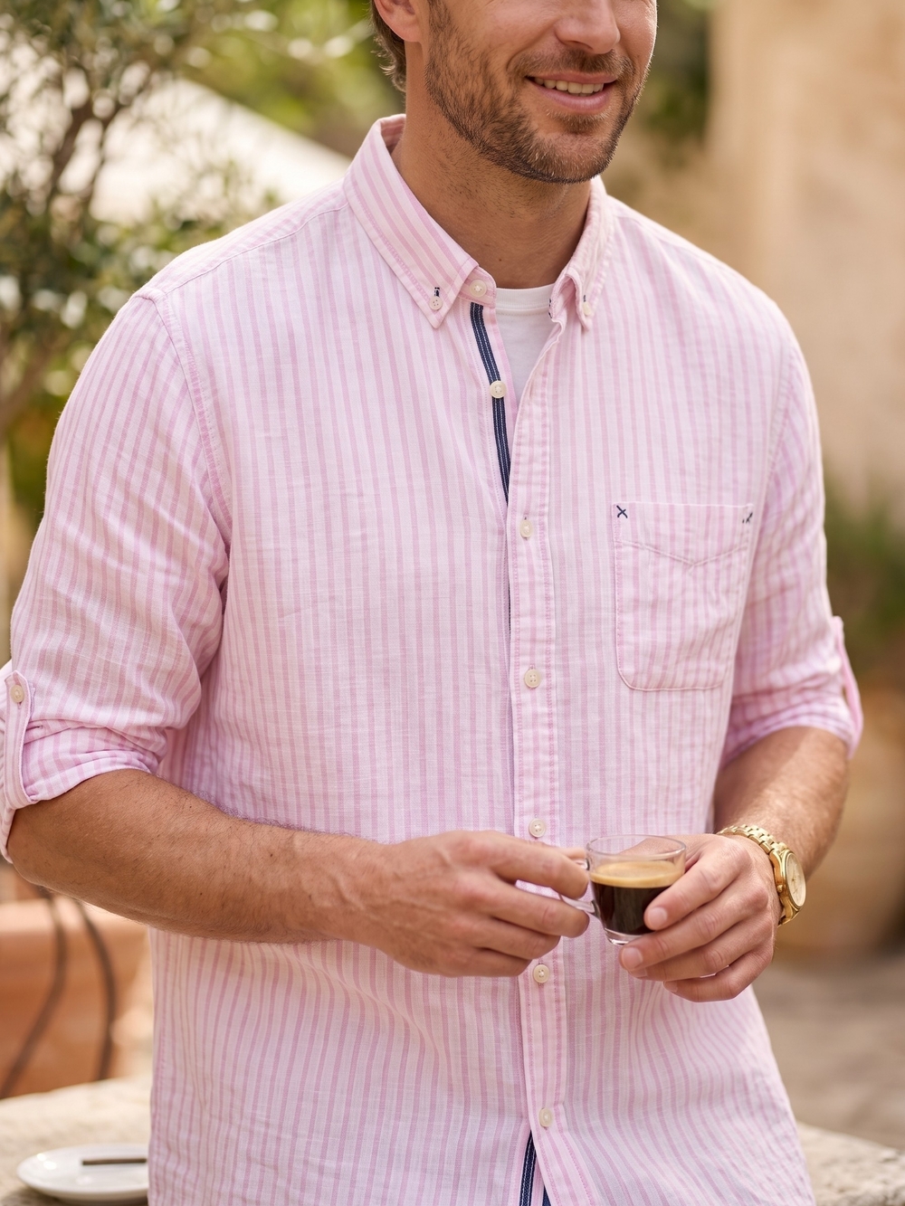 Arturo Calle Linen Stripes Button Down Shirt Coastal Resort Old Money Preppy